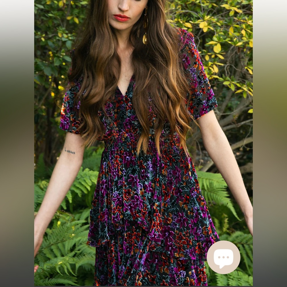 🆕 Hale Bob Valentine Velvet Burnout Tiered Dress XL